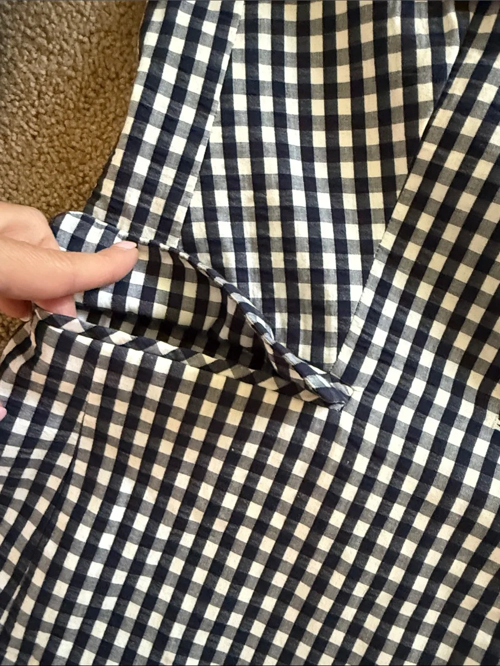 J. Crew Navy and White Gingham Blazer with Contrast Lapel